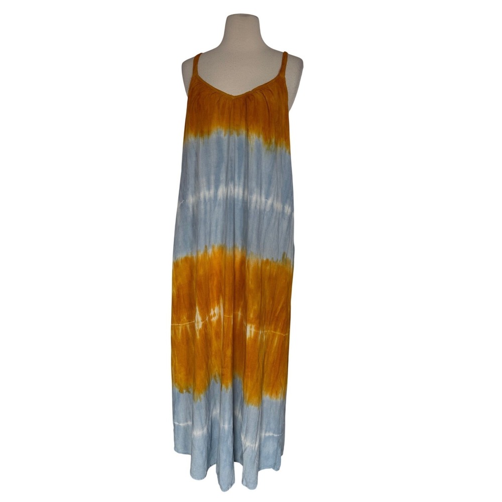 Knox Rose Women Tie Dye Maxi Dress Sundress Orange Blue Casual Beach Vacation M